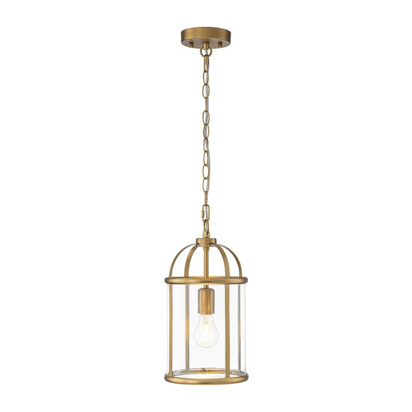 Chandelierias-Brass Mini Lantern Clear Glass Cylinder Single Pendant-Pendants-Brass-
