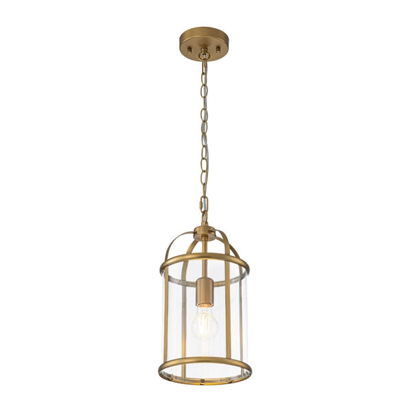 Chandelierias-Brass Mini Lantern Clear Glass Cylinder Single Pendant-Pendants-Brass-