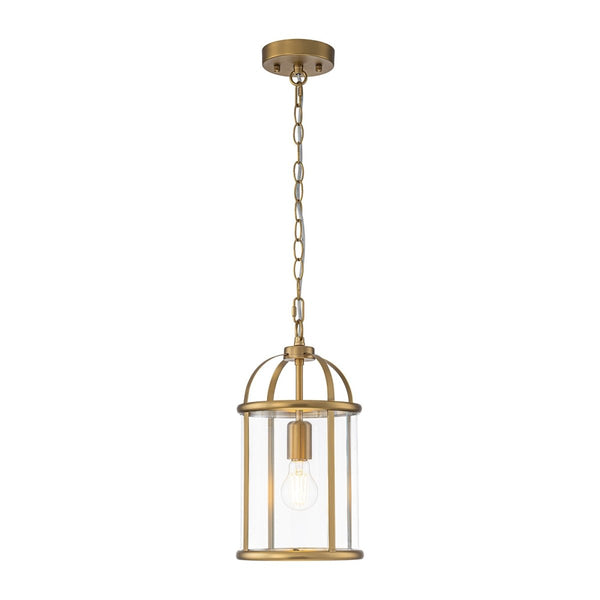 Chandelierias-Brass Mini Lantern Clear Glass Cylinder Single Pendant-Pendants-Brass-
