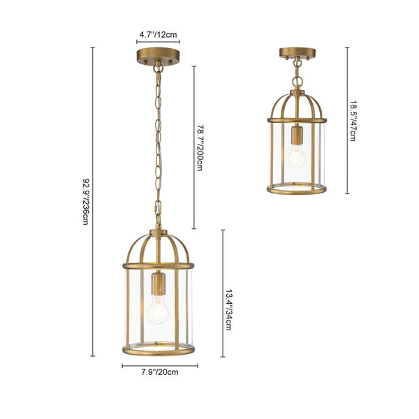 Chandelierias-Brass Mini Lantern Clear Glass Cylinder Single Pendant-Pendants-Brass-
