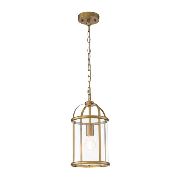 Chandelierias-Brass Mini Lantern Clear Glass Cylinder Single Pendant-Pendants-Brass-