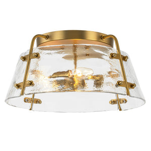 Chandelierias-Brushed Brass 3-Light Clear Textured Glass Semi-Flush Mount-Semi Flush-Brushed Brass-