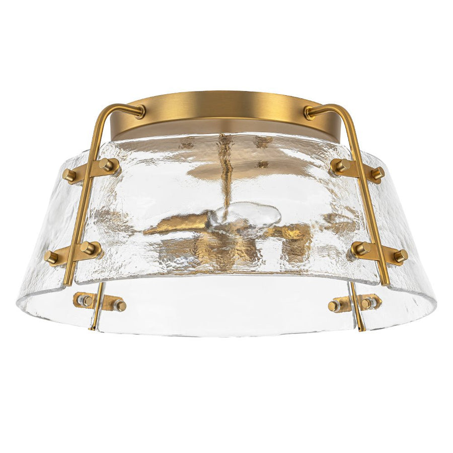 Chandelierias-Brushed Brass 3-Light Clear Textured Glass Semi-Flush Mount-Semi Flush-Brushed Brass-