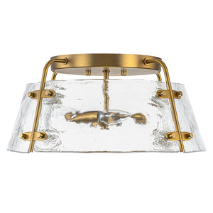 Chandelierias-Brushed Brass 3-Light Clear Textured Glass Semi-Flush Mount-Semi Flush-Brushed Brass-