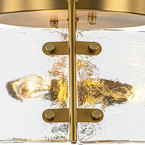 Chandelierias-Brushed Brass 3-Light Clear Textured Glass Semi-Flush Mount-Semi Flush-Brushed Brass-