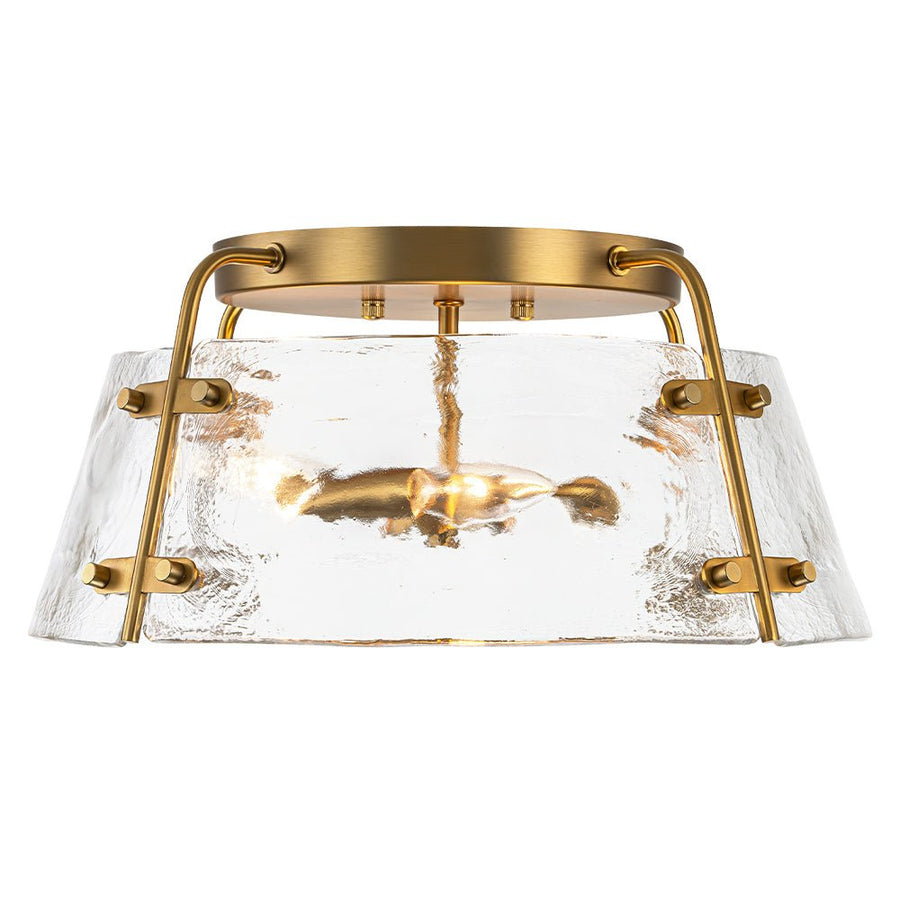 Chandelierias-Brushed Brass 3-Light Clear Textured Glass Semi-Flush Mount-Semi Flush-Brushed Brass-