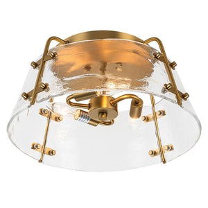 Chandelierias-Brushed Brass 3-Light Clear Textured Glass Semi-Flush Mount-Semi Flush-Brushed Brass-