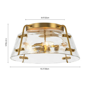 Chandelierias-Brushed Brass 3-Light Clear Textured Glass Semi-Flush Mount-Semi Flush-Brushed Brass-