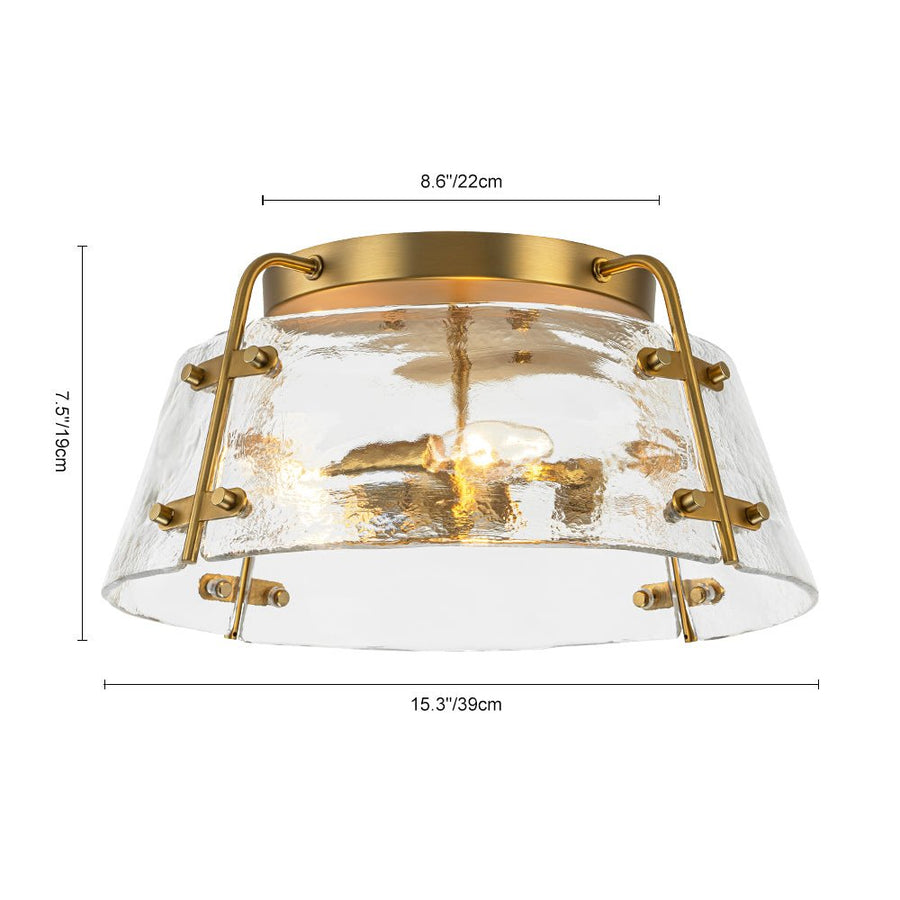 Chandelierias-Brushed Brass 3-Light Clear Textured Glass Semi-Flush Mount-Semi Flush-Brushed Brass-