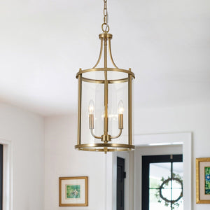 Chandelierias-Candle-style 3-Light Curved Clear Glass Cylinder Lantern Pendant-Pendants-11.8 in-