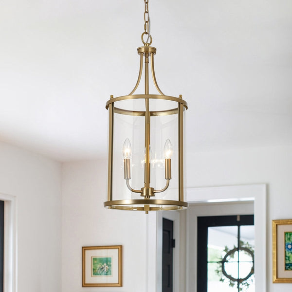 Chandelierias-Candle-style 3-Light Curved Clear Glass Cylinder Lantern Pendant-Pendants-11.8 in-