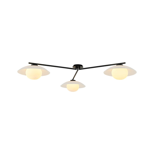 Chandelierias-Chic Modern 3-Light Frosted Glass Blooming Bud Linear Semi-flush Mount-Semi Flush-Black-