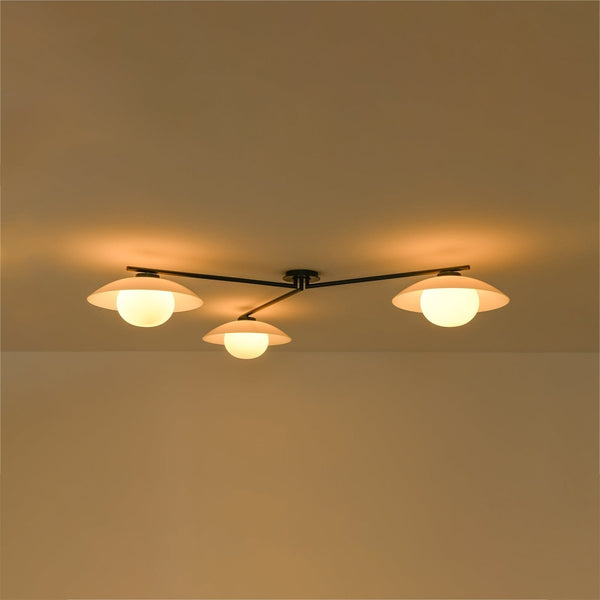 Chandelierias-Chic Modern 3-Light Frosted Glass Blooming Bud Linear Semi-flush Mount-Semi Flush-Black-