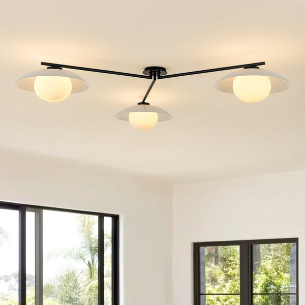 Chandelierias-Chic Modern 3-Light Frosted Glass Blooming Bud Linear Semi-flush Mount-Semi Flush-Black-