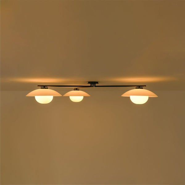 Chandelierias-Chic Modern 3-Light Frosted Glass Blooming Bud Linear Semi-flush Mount-Semi Flush-Black-