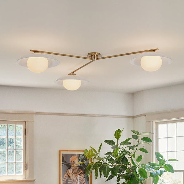 Chandelierias - Chic Modern 3 - Light Frosted Glass Blooming Bud Linear Semi - flush Mount - Semi Flush - Brass - 