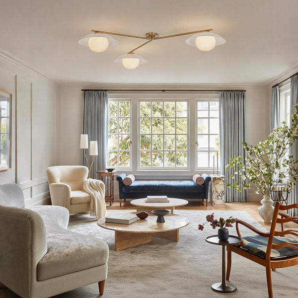 Chandelierias - Chic Modern 3 - Light Frosted Glass Blooming Bud Linear Semi - flush Mount - Semi Flush - Brass - 