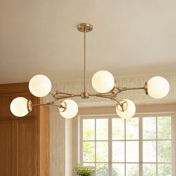 Chandelierias - Chic Modern 6 - Light Glossy Glass Linear Branch Chandelier - Chandeliers - Brush Bras - 