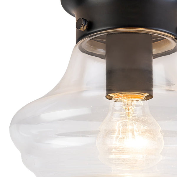 Chandelierias - Classic 1 - Light Sculptural Clear School Glass Flush Mount - Flush Mount - Matte Black - 
