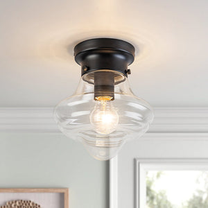 Chandelierias - Classic 1 - Light Sculptural Clear School Glass Flush Mount - Flush Mount - Matte Black - 