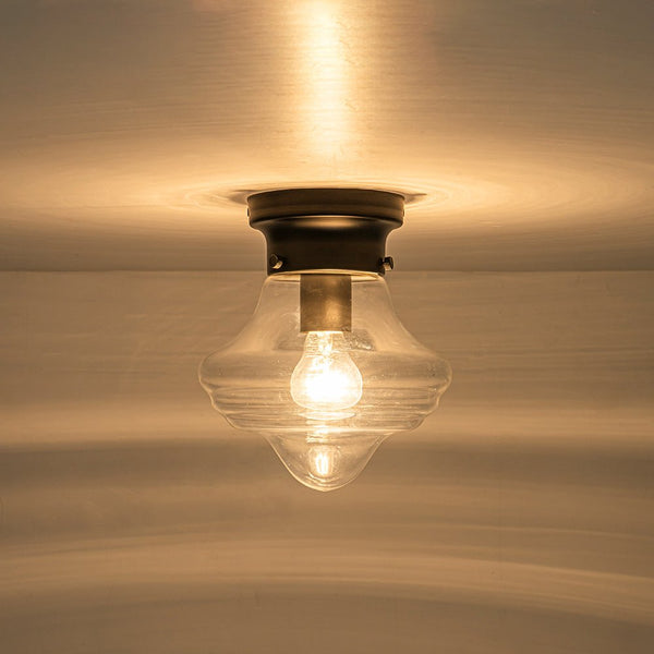 Chandelierias - Classic 1 - Light Sculptural Clear School Glass Flush Mount - Flush Mount - Matte Black - 