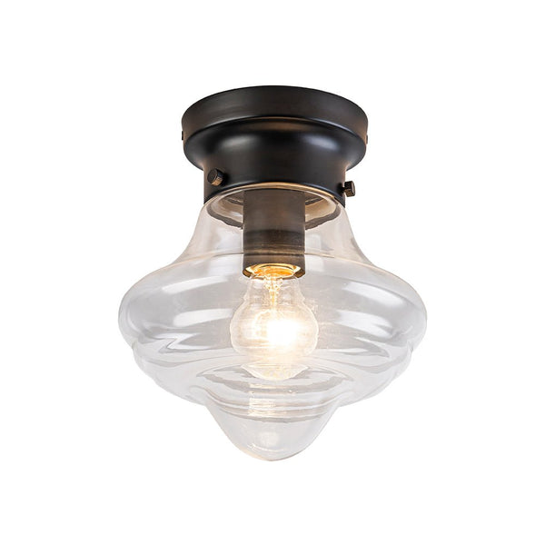 Chandelierias - Classic 1 - Light Sculptural Clear School Glass Flush Mount - Flush Mount - Matte Black - 