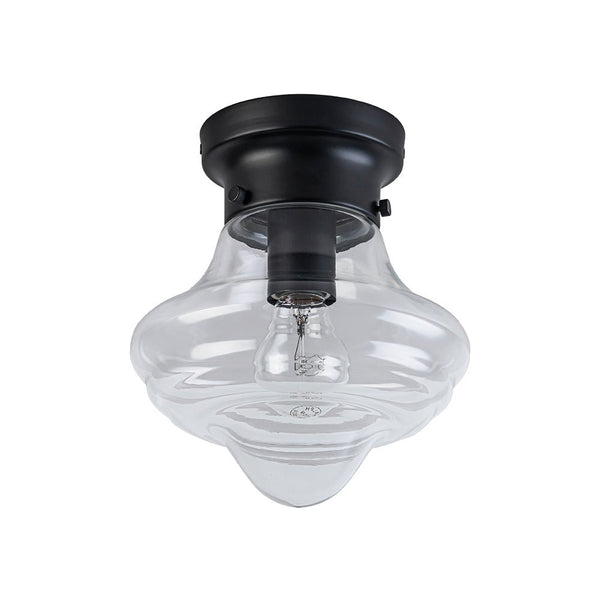 Chandelierias - Classic 1 - Light Sculptural Clear School Glass Flush Mount - Flush Mount - Matte Black - 