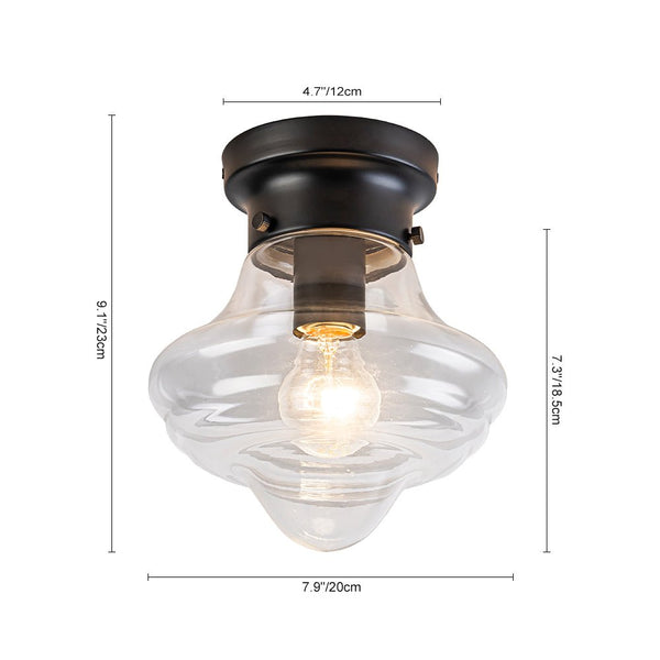 Chandelierias - Classic 1 - Light Sculptural Clear School Glass Flush Mount - Flush Mount - Matte Black - 