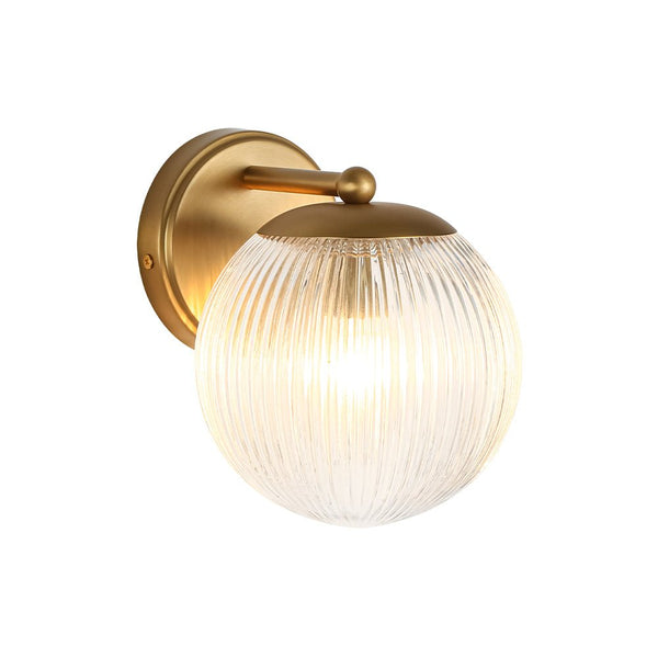 Chandelierias - Classic Glam 1 - Light Dew Ribbed Glass Single Wall Sconce - Wall Light - Brushed Brass - 