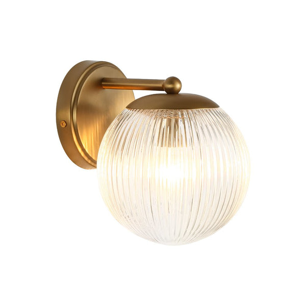 Chandelierias - Classic Glam 1 - Light Dew Ribbed Glass Single Wall Sconce - Wall Light - Brushed Brass - 