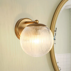 Chandelierias - Classic Glam 1 - Light Dew Ribbed Glass Single Wall Sconce - Wall Light - Brushed Brass - 