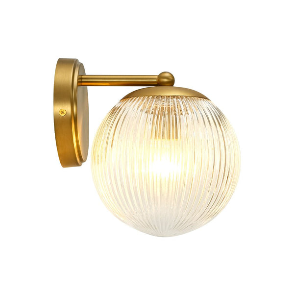 Chandelierias - Classic Glam 1 - Light Dew Ribbed Glass Single Wall Sconce - Wall Light - Brushed Brass - 