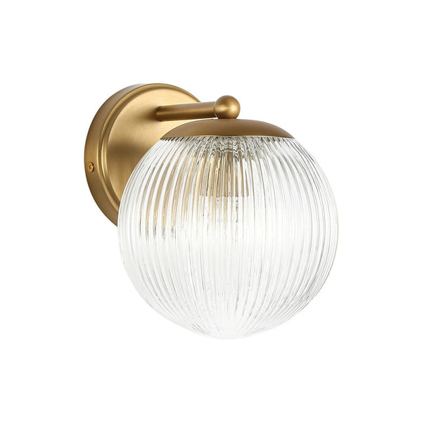 Chandelierias - Classic Glam 1 - Light Dew Ribbed Glass Single Wall Sconce - Wall Light - Brushed Brass - 
