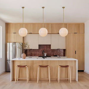 Chandelierias - Classic Glam 1 - Light Opal Glossy Glass Sphere Pendant - Pendants - Brass - Chain