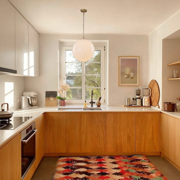 Chandelierias - Classic Glam 1 - Light Opal Glossy Glass Sphere Pendant - Pendants - Brass - Chain