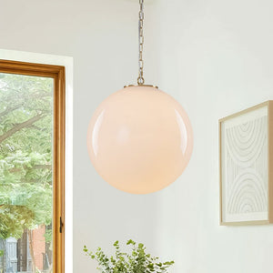Chandelierias - Classic Glam 1 - Light Opal Glossy Glass Sphere Pendant - Pendants - Brass - Chain