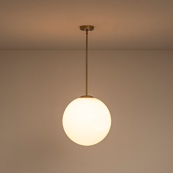 Chandelierias - Classic Glam 1 - Light Opal Glossy Glass Sphere Pendant - Pendants - Brass - Rod