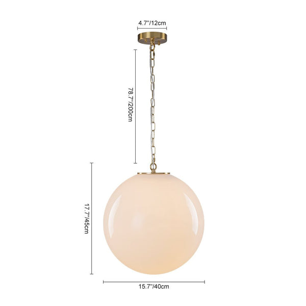 Chandelierias - Classic Glam 1 - Light Opal Glossy Glass Sphere Pendant - Pendants - Brass - Rod