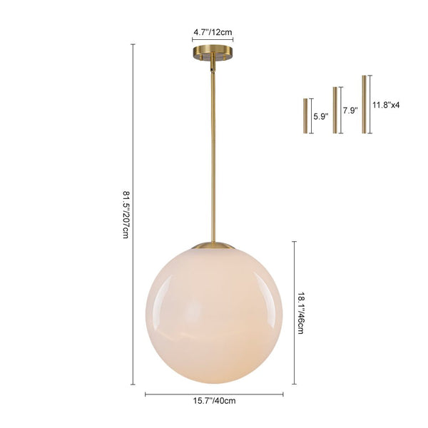 Chandelierias - Classic Glam 1 - Light Opal Glossy Glass Sphere Pendant - Pendants - Brass - Rod