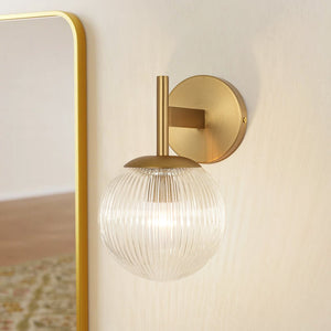Chandelierias - Classic Glam 1 - Light Ribbed Glass Wall Sconce Vanity Light - Wall Light - Brass - 