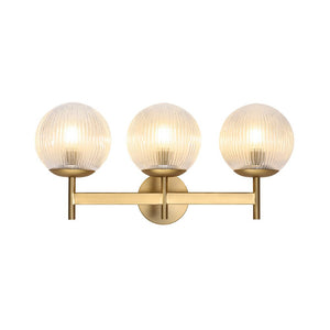 Chandelierias - Classic Glam 3 - Light Ribbed Glass Linear Vanity Light - Wall Light - Brushed Brass - 