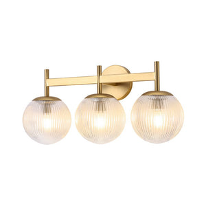 Chandelierias - Classic Glam 3 - Light Ribbed Glass Linear Vanity Light - Wall Light - Brushed Brass - 