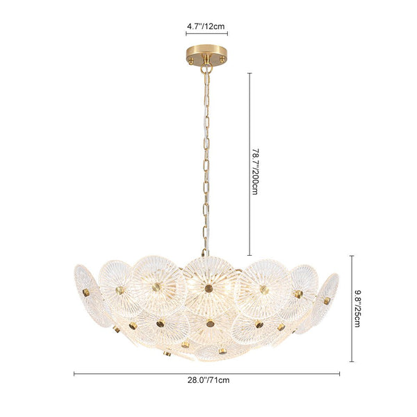 Chandelierias-Clear 9-Light Lotus Leaf Glass Floral Chandelier-Chandeliers-Brass-