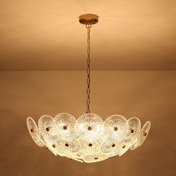 Chandelierias-Clear 9-Light Lotus Leaf Glass Floral Chandelier-Chandeliers-Brass-