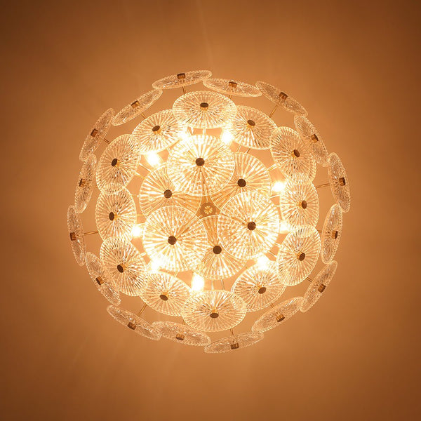 Chandelierias-Clear 9-Light Lotus Leaf Glass Floral Chandelier-Chandeliers-Brass-