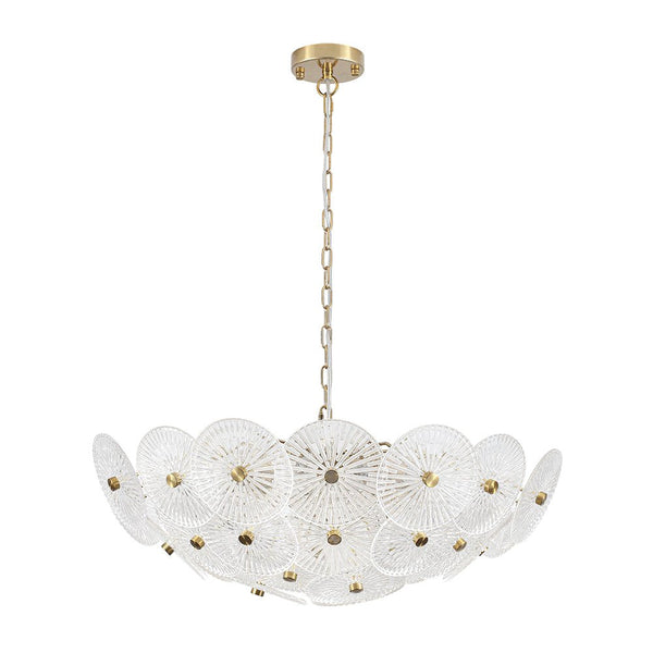 Chandelierias-Clear 9-Light Lotus Leaf Glass Floral Chandelier-Chandeliers-Brass-
