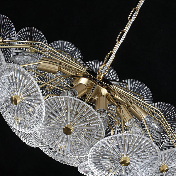 Chandelierias-Clear 9-Light Lotus Leaf Glass Floral Chandelier-Chandeliers-Brass-