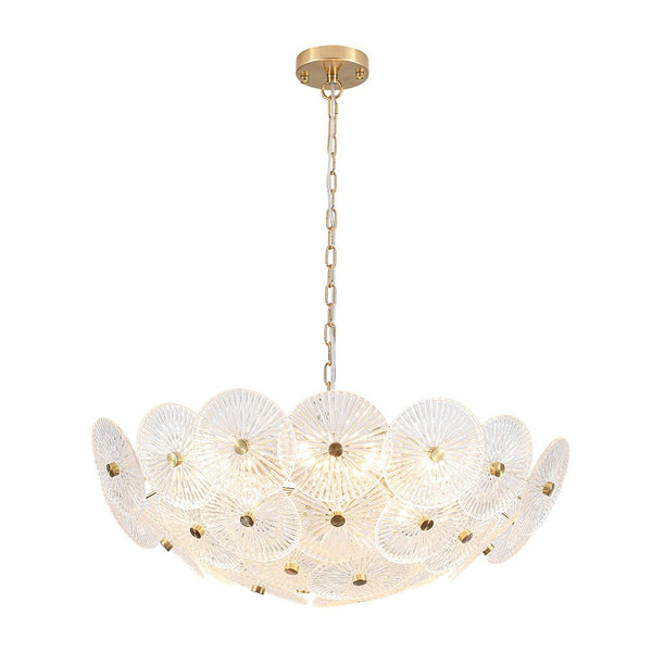 Chandelierias-Clear 9-Light Lotus Leaf Glass Floral Chandelier-Chandeliers-Brass-