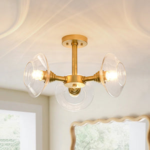 Chandelierias - Clear Rhombus Glass 3 - Light Semi - flush Mount - Semi Flush - Painted Brass - 
