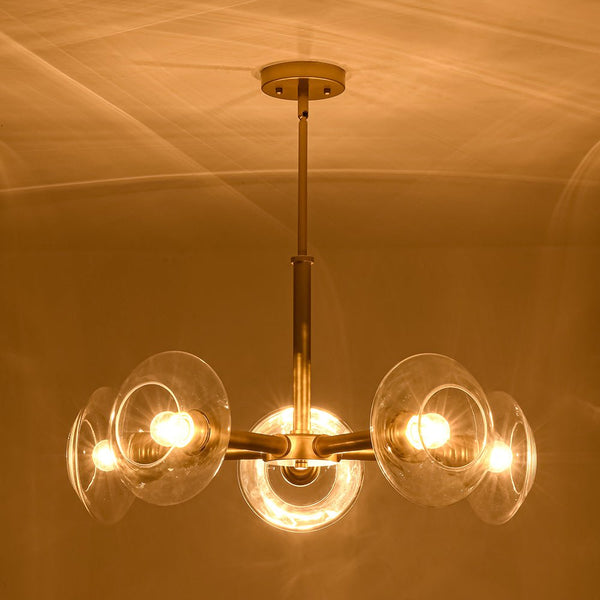 Chandelierias - Clear Rhombus Glass 5 - Light Sphere Chandelier - Chandeliers - Painted Brass - 